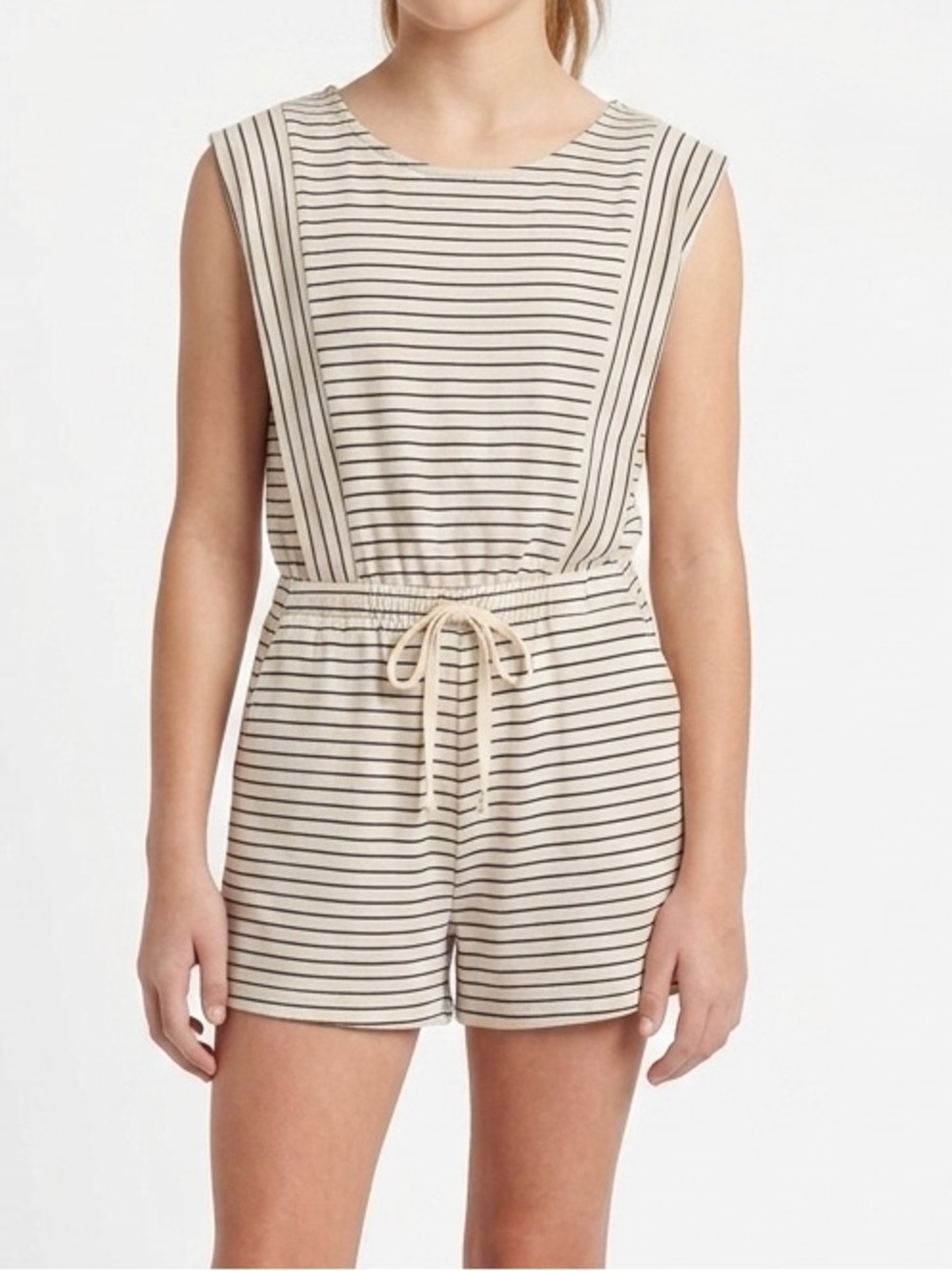 ZARA Black & Cream Striped Sleeveless Jumpsuit Shorts 9 Juniors Romper